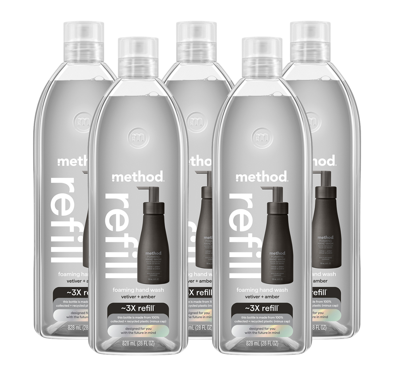 vetiver + amber foaming hand wash refill 5-count bundle. 140 fl oz